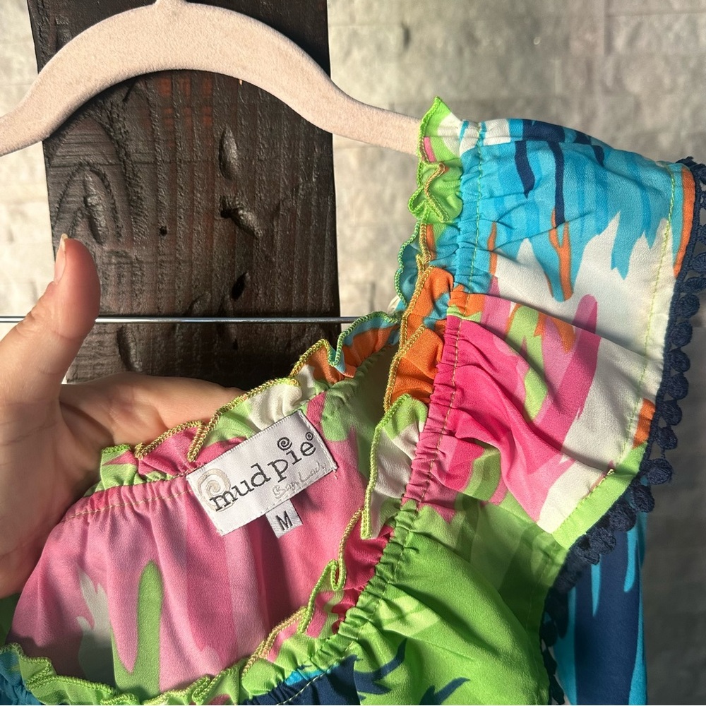 Mud Pie Bag Lady Bright Vibrant Watercolor One Shoulder Beach Pool Dress Size M - Picture 5 of 8